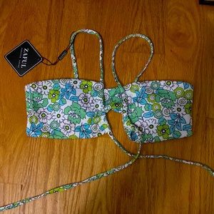 Brand new ZAFUL green floral bikini top